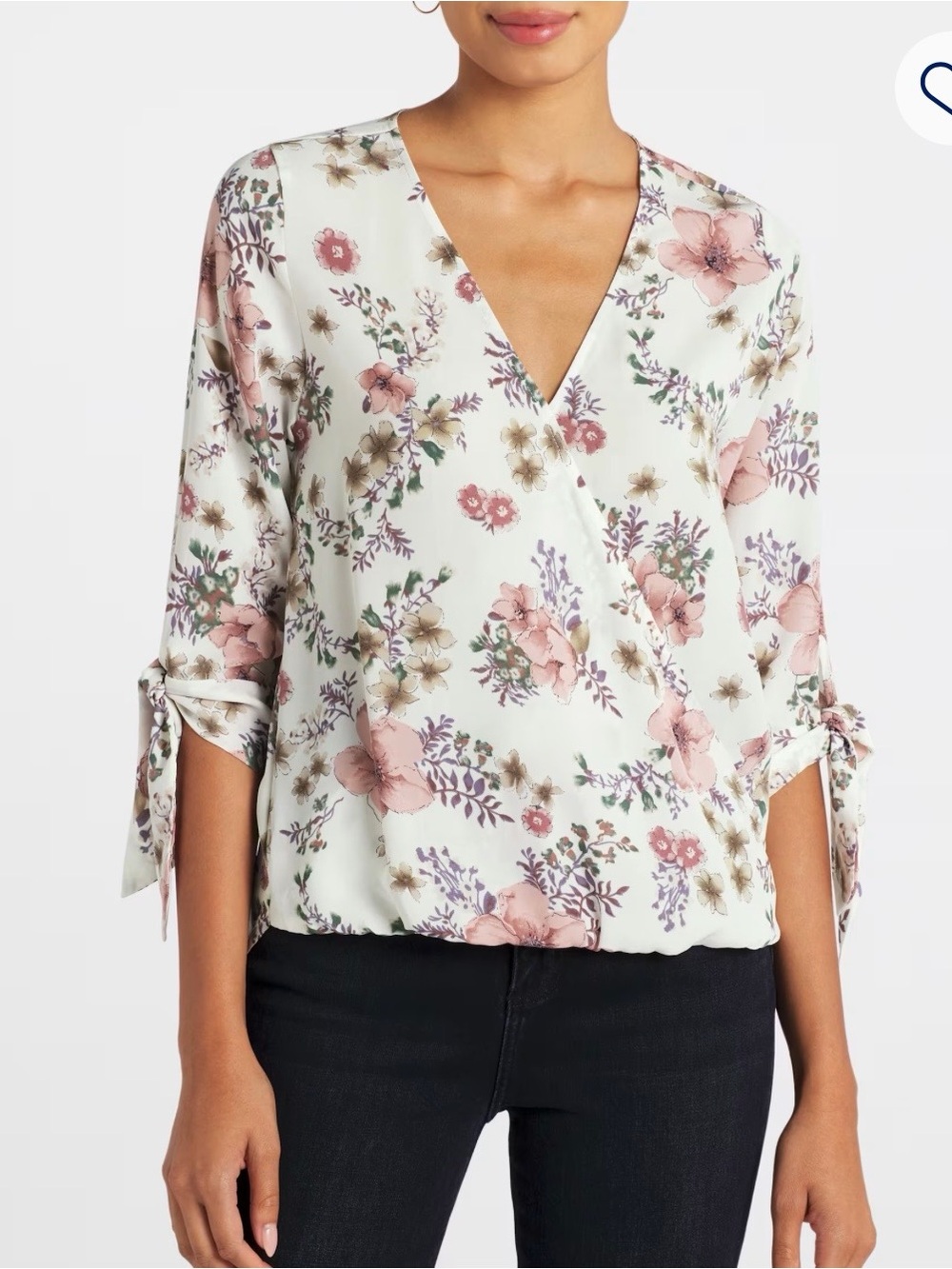 BEACON White Floral Blouse - Dusty Rose & Tan